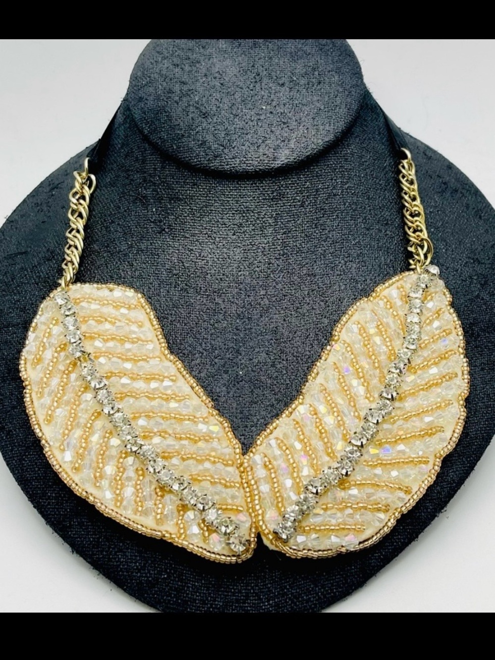 Charles Klein Sequin Rhinestone Bead Leaf or Feather Collar Statement Necklace